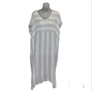 Eileen Fisher Organic Linen Blue and White Striped Caftan Tag size S/M P/M